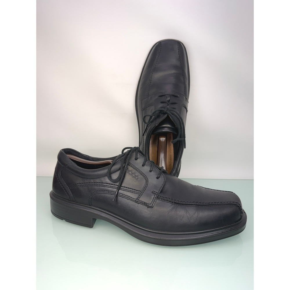 ECCO Helsinki Bike Toe Tie Oxford Mens 10 Black Leather Dress Shoes Clean Office